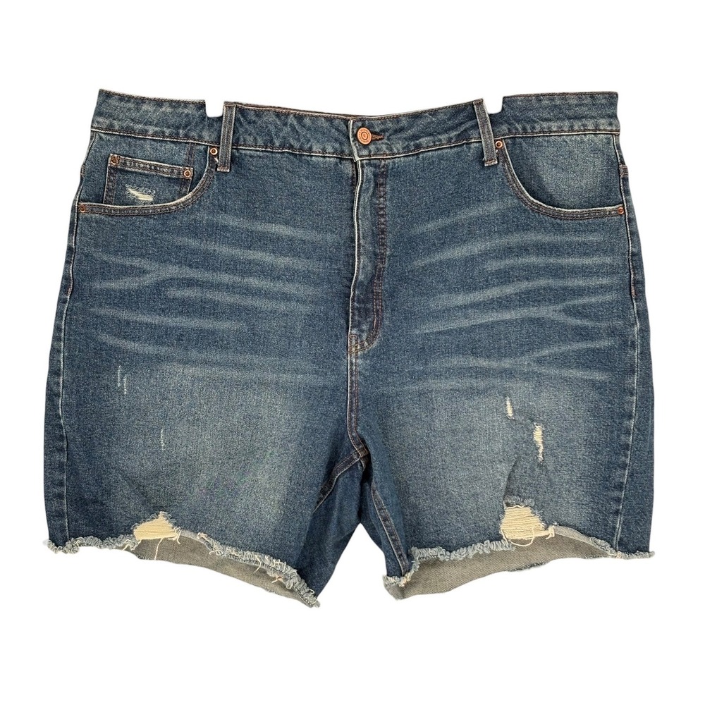 Terra & Sky Denim Shorts Dark Wash Distressed Stretch 22W